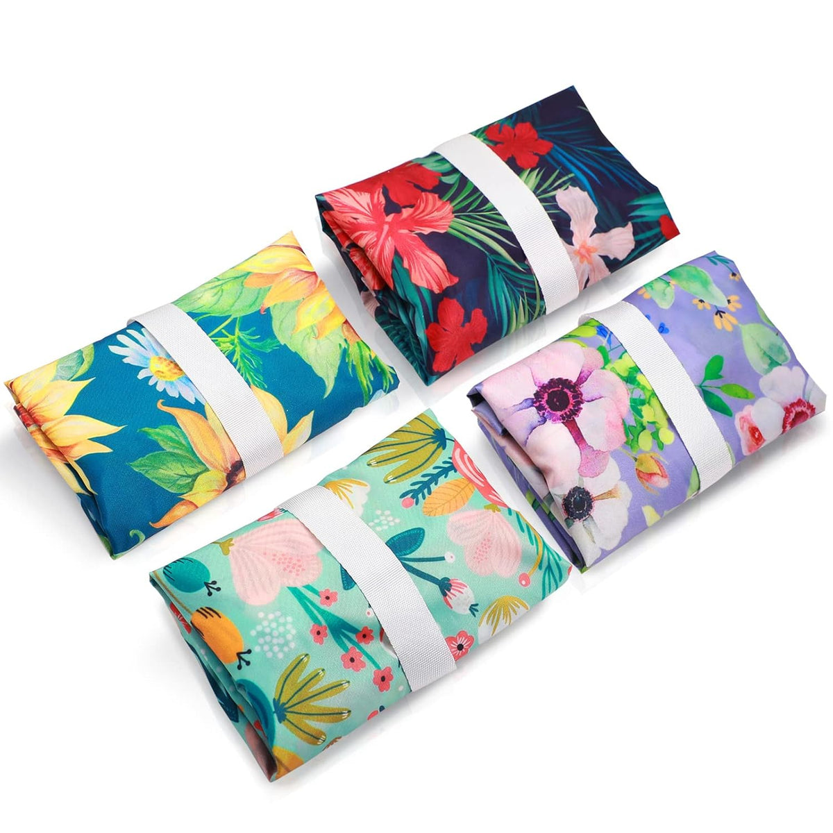4 Pack 12 x 14 in Wet Bags for Swimsuits, Waterproof Reusable Travel Wet Dry Bags with Zippered Pockets for Beach Pool Swimwear, Towels, Gym, Cloth Diapers, Summer Vacation(Flower)