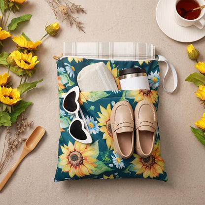 4 Pack 12 x 14 in Wet Bags for Swimsuits, Waterproof Reusable Travel Wet Dry Bags with Zippered Pockets for Beach Pool Swimwear, Towels, Gym, Cloth Diapers, Summer Vacation(Flower)