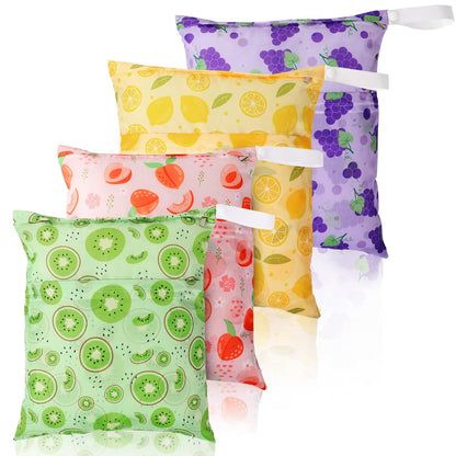 4 Pack 12 x 14 in Wet Bags for Swimsuits, Waterproof Reusable Travel Wet Dry Bags with Zippered Pockets for Beach Pool Swimwear, Towels, Gym, Cloth Diapers, Summer Vacation(Flower)