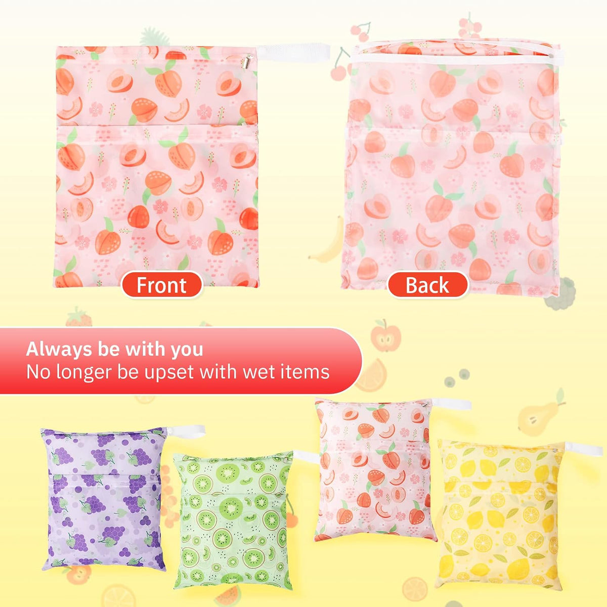 4 Pack 12 x 14 in Wet Bags for Swimsuits, Waterproof Reusable Travel Wet Dry Bags with Zippered Pockets for Beach Pool Swimwear, Towels, Gym, Cloth Diapers, Summer Vacation(Flower)