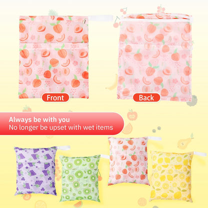 4 Pack 12 x 14 in Wet Bags for Swimsuits, Waterproof Reusable Travel Wet Dry Bags with Zippered Pockets for Beach Pool Swimwear, Towels, Gym, Cloth Diapers, Summer Vacation(Flower)
