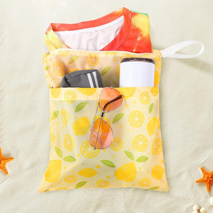 4 Pack 12 x 14 in Wet Bags for Swimsuits, Waterproof Reusable Travel Wet Dry Bags with Zippered Pockets for Beach Pool Swimwear, Towels, Gym, Cloth Diapers, Summer Vacation(Flower)