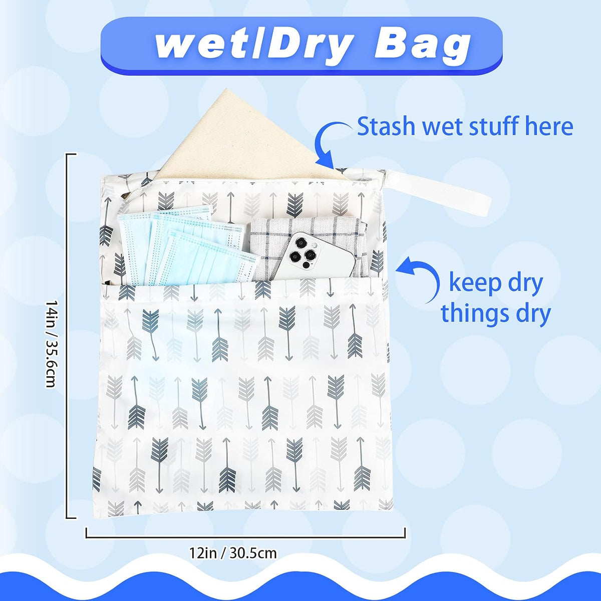 4 Pack 12 x 14 in Wet Bags for Swimsuits, Waterproof Reusable Travel Wet Dry Bags with Zippered Pockets for Beach Pool Swimwear, Towels, Gym, Cloth Diapers, Summer Vacation(Flower)
