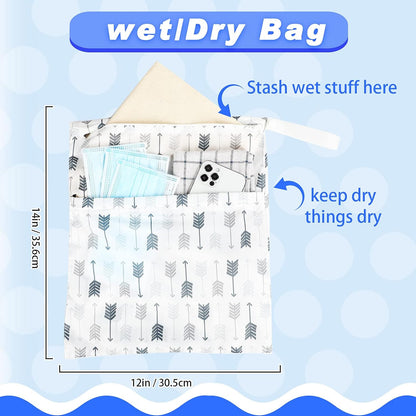 4 Pack 12 x 14 in Wet Bags for Swimsuits, Waterproof Reusable Travel Wet Dry Bags with Zippered Pockets for Beach Pool Swimwear, Towels, Gym, Cloth Diapers, Summer Vacation(Flower)