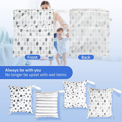 4 Pack 12 x 14 in Wet Bags for Swimsuits, Waterproof Reusable Travel Wet Dry Bags with Zippered Pockets for Beach Pool Swimwear, Towels, Gym, Cloth Diapers, Summer Vacation(Flower)