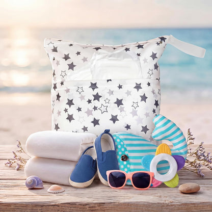 4 Pack 12 x 14 in Wet Bags for Swimsuits, Waterproof Reusable Travel Wet Dry Bags with Zippered Pockets for Beach Pool Swimwear, Towels, Gym, Cloth Diapers, Summer Vacation(Flower)