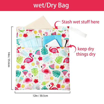4 Pack 12 x 14 in Wet Bags for Swimsuits, Waterproof Reusable Travel Wet Dry Bags with Zippered Pockets for Beach Pool Swimwear, Towels, Gym, Cloth Diapers, Summer Vacation(Flower)