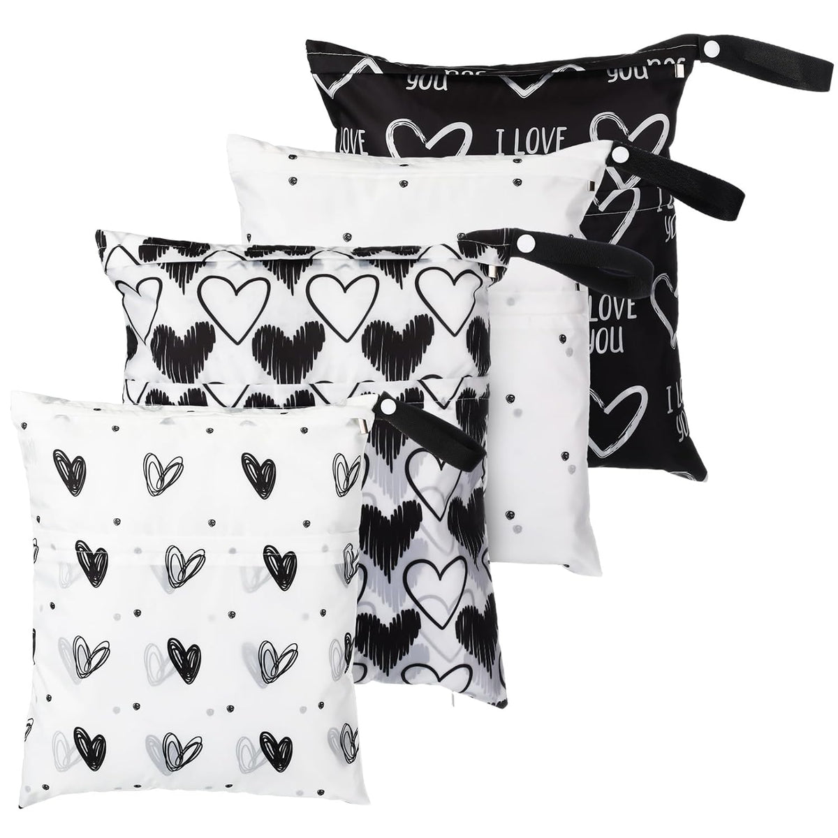 4 Pack 12 x 14 in Wet Bags for Swimsuits, Waterproof Reusable Travel Wet Dry Bags with Zippered Pockets for Beach Pool Swimwear, Towels, Gym, Cloth Diapers, Summer Vacation(Flower)