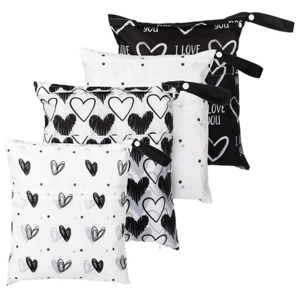 4 Pack 12 x 14 in Wet Bags for Swimsuits, Waterproof Reusable Travel Wet Dry Bags with Zippered Pockets for Beach Pool Swimwear, Towels, Gym, Cloth Diapers, Summer Vacation(Flower)