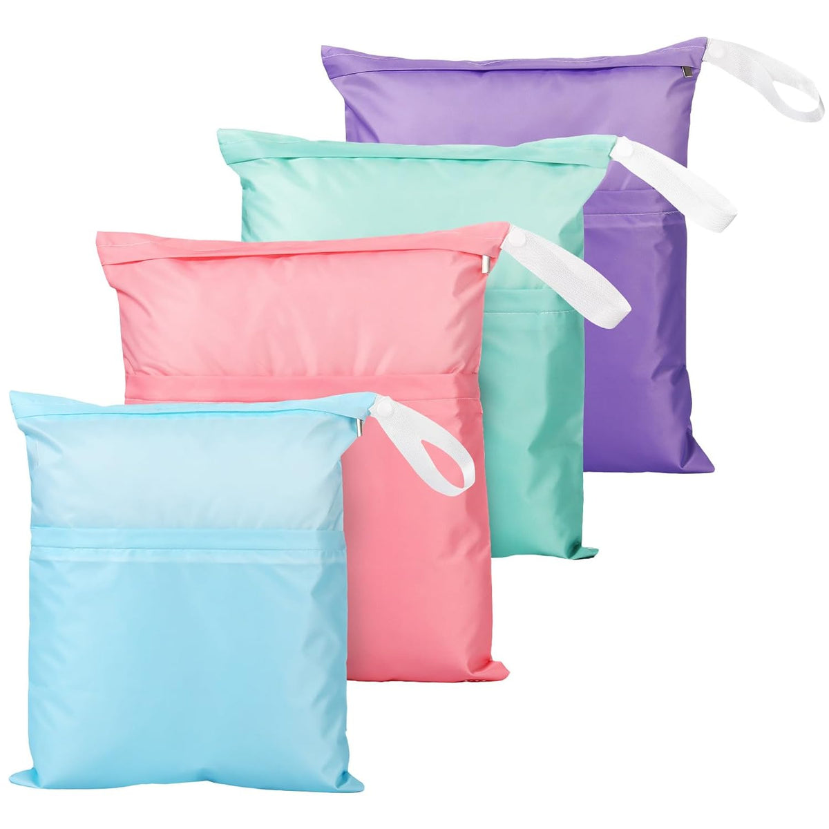 4 Pack 12 x 14 in Wet Bags for Swimsuits, Waterproof Reusable Travel Wet Dry Bags with Zippered Pockets for Beach Pool Swimwear, Towels, Gym, Cloth Diapers, Summer Vacation(Flower)