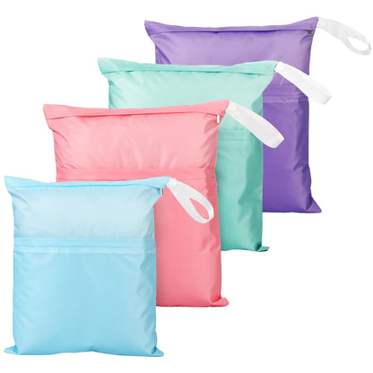 4 Pack 12 x 14 in Wet Bags for Swimsuits, Waterproof Reusable Travel Wet Dry Bags with Zippered Pockets for Beach Pool Swimwear, Towels, Gym, Cloth Diapers, Summer Vacation(Flower)