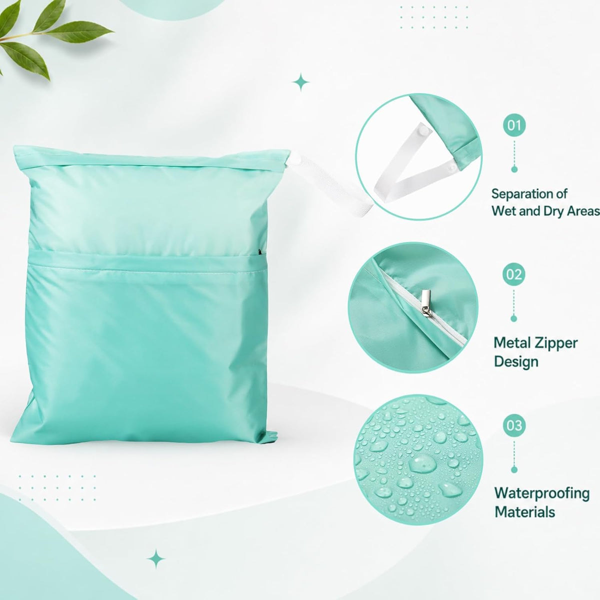 4 Pack 12 x 14 in Wet Bags for Swimsuits, Waterproof Reusable Travel Wet Dry Bags with Zippered Pockets for Beach Pool Swimwear, Towels, Gym, Cloth Diapers, Summer Vacation(Flower)