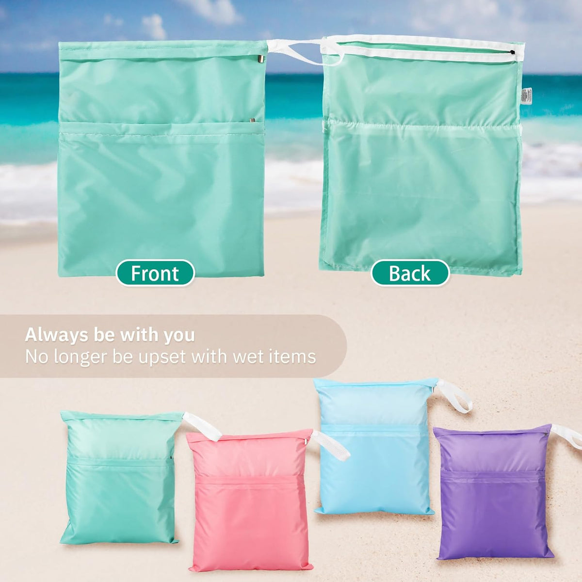 4 Pack 12 x 14 in Wet Bags for Swimsuits, Waterproof Reusable Travel Wet Dry Bags with Zippered Pockets for Beach Pool Swimwear, Towels, Gym, Cloth Diapers, Summer Vacation(Flower)