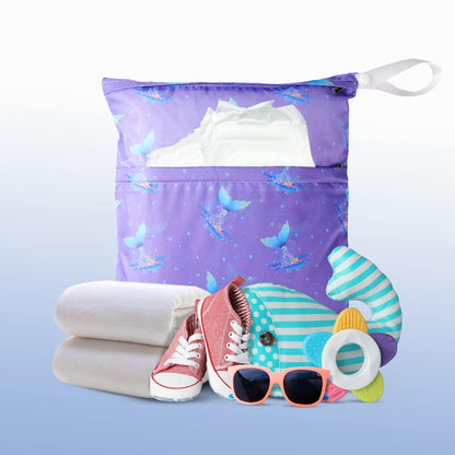 4 Pack 12 x 14 in Wet Bags for Swimsuits, Waterproof Reusable Travel Wet Dry Bags with Zippered Pockets for Beach Pool Swimwear, Towels, Gym, Cloth Diapers, Summer Vacation(Flower)