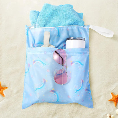 4 Pack 12 x 14 in Wet Bags for Swimsuits, Waterproof Reusable Travel Wet Dry Bags with Zippered Pockets for Beach Pool Swimwear, Towels, Gym, Cloth Diapers, Summer Vacation(Flower)