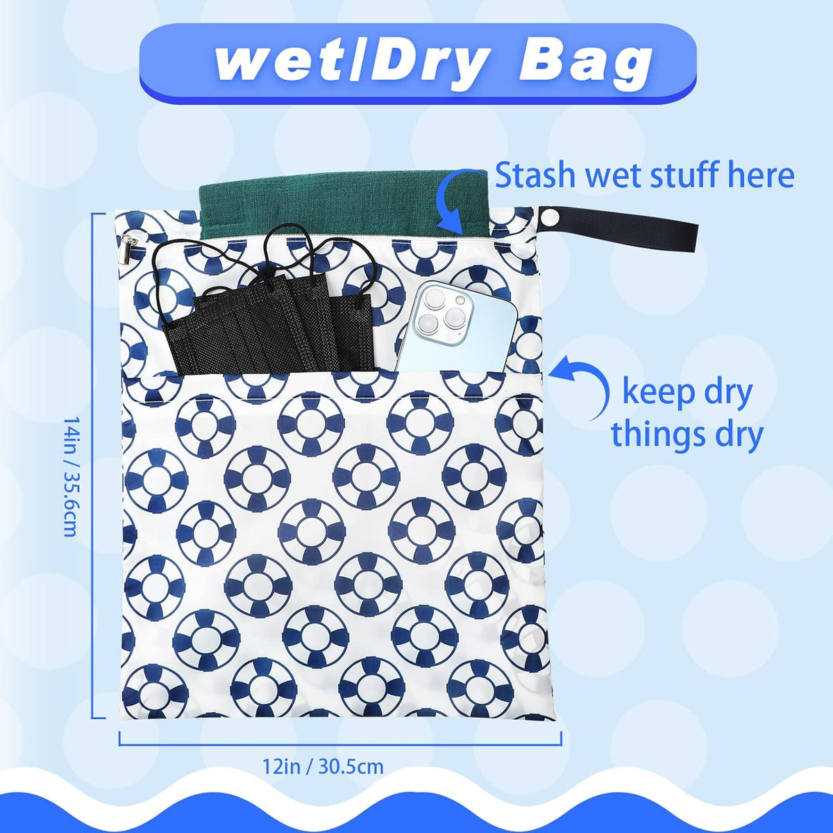 4 Pack 12 x 14 in Wet Bags for Swimsuits, Waterproof Reusable Travel Wet Dry Bags with Zippered Pockets for Beach Pool Swimwear, Towels, Gym, Cloth Diapers, Summer Vacation(Flower)