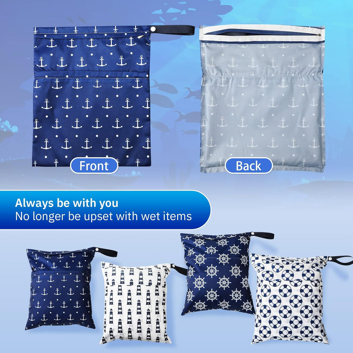 4 Pack 12 x 14 in Wet Bags for Swimsuits, Waterproof Reusable Travel Wet Dry Bags with Zippered Pockets for Beach Pool Swimwear, Towels, Gym, Cloth Diapers, Summer Vacation(Flower)