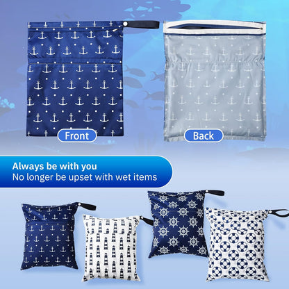 4 Pack 12 x 14 in Wet Bags for Swimsuits, Waterproof Reusable Travel Wet Dry Bags with Zippered Pockets for Beach Pool Swimwear, Towels, Gym, Cloth Diapers, Summer Vacation(Flower)