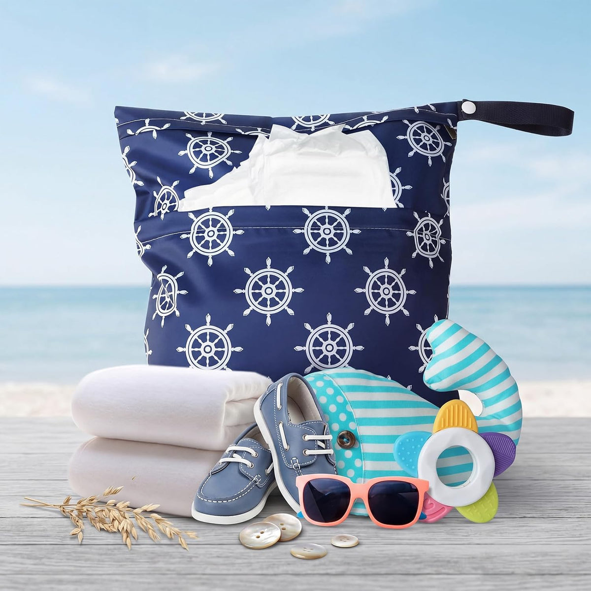 4 Pack 12 x 14 in Wet Bags for Swimsuits, Waterproof Reusable Travel Wet Dry Bags with Zippered Pockets for Beach Pool Swimwear, Towels, Gym, Cloth Diapers, Summer Vacation(Flower)