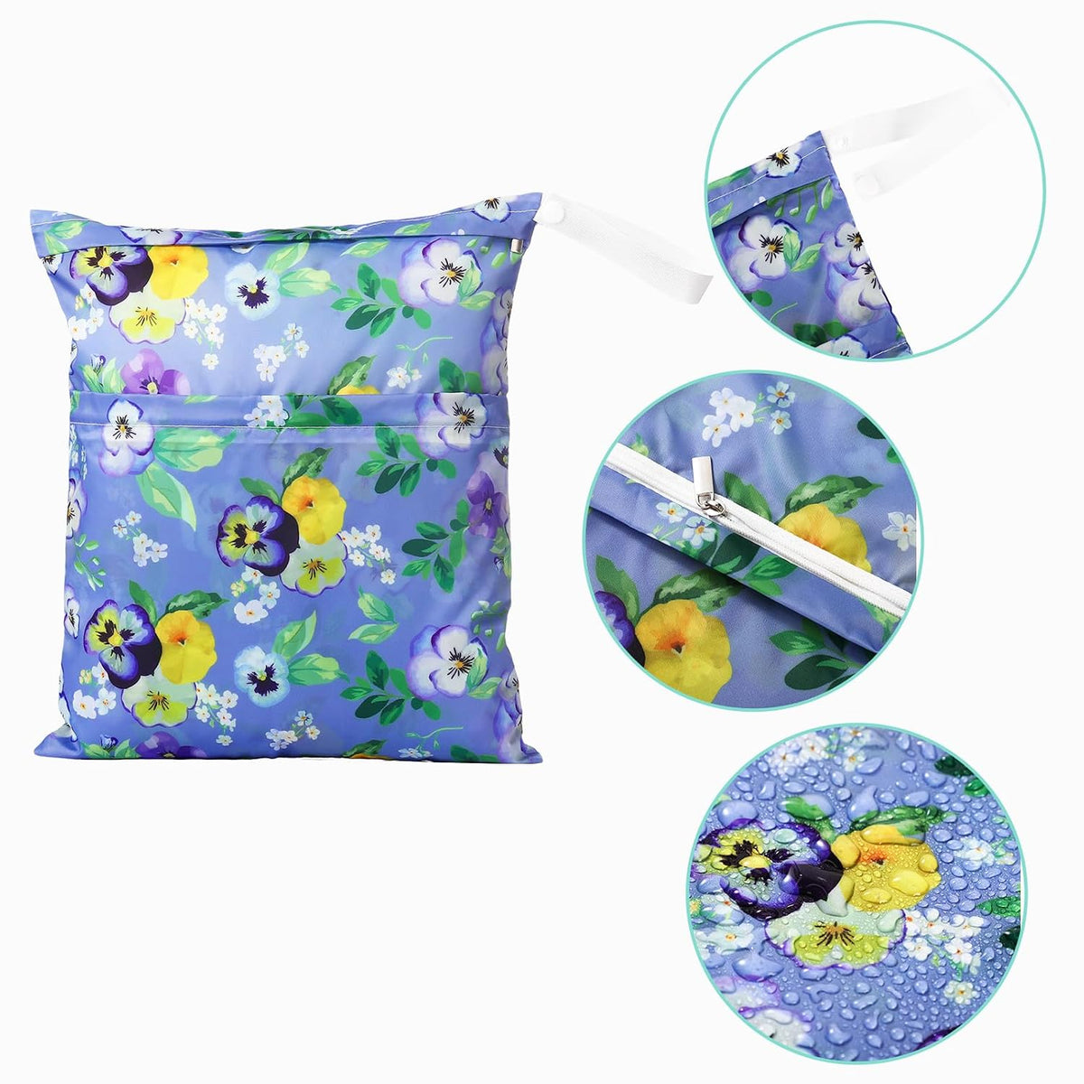 4 Pack 12 x 14 in Wet Bags for Swimsuits, Waterproof Reusable Travel Wet Dry Bags with Zippered Pockets for Beach Pool Swimwear, Towels, Gym, Cloth Diapers, Summer Vacation(Flower)