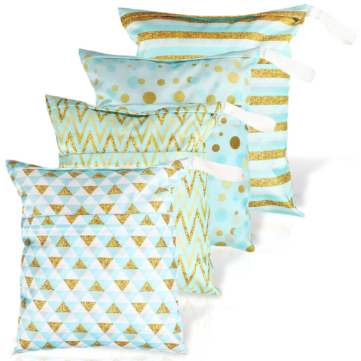 4 Pack 12 x 14 in Wet Bags for Swimsuits, Waterproof Reusable Travel Wet Dry Bags with Zippered Pockets for Beach Pool Swimwear, Towels, Gym, Cloth Diapers, Summer Vacation(Flower)