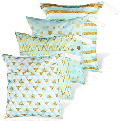 4 Pack 12 x 14 in Wet Bags for Swimsuits, Waterproof Reusable Travel Wet Dry Bags with Zippered Pockets for Beach Pool Swimwear, Towels, Gym, Cloth Diapers, Summer Vacation(Flower)