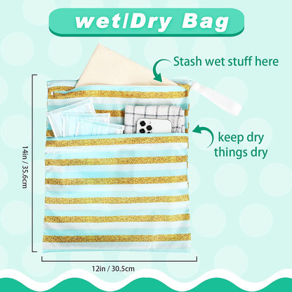 4 Pack 12 x 14 in Wet Bags for Swimsuits, Waterproof Reusable Travel Wet Dry Bags with Zippered Pockets for Beach Pool Swimwear, Towels, Gym, Cloth Diapers, Summer Vacation(Flower)