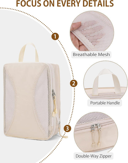 Compression Packing Cubes 10 Sets, Packing Organizers, Extensible Suitcase Organiser Bags, Travel Organizer Cubes for Travel Essentials Beige