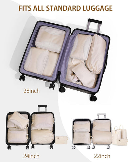 Compression Packing Cubes 10 Sets, Packing Organizers, Extensible Suitcase Organiser Bags, Travel Organizer Cubes for Travel Essentials Beige