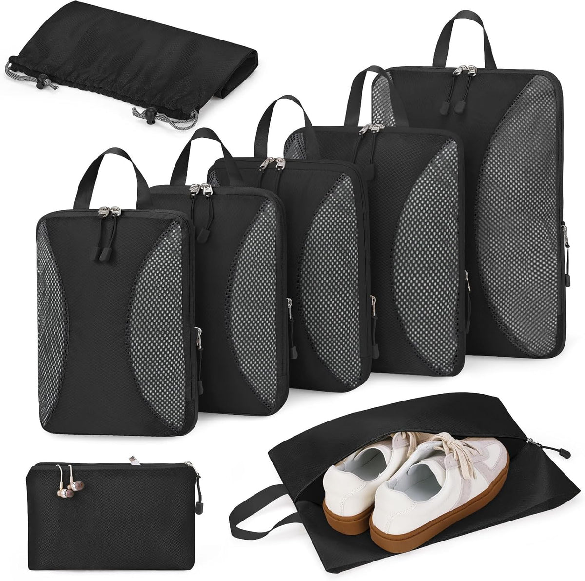 Compression Packing Cubes 10 Sets, Packing Organizers, Extensible Suitcase Organiser Bags, Travel Organizer Cubes for Travel Essentials Beige