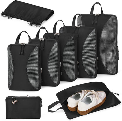 Compression Packing Cubes 10 Sets, Packing Organizers, Extensible Suitcase Organiser Bags, Travel Organizer Cubes for Travel Essentials Beige