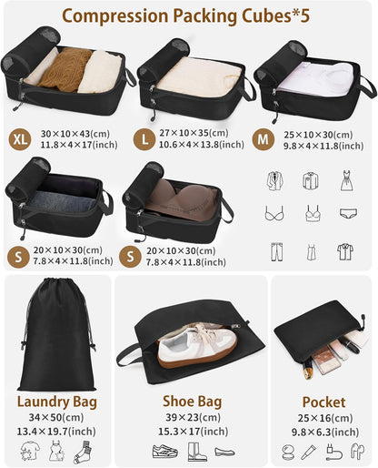 Compression Packing Cubes 10 Sets, Packing Organizers, Extensible Suitcase Organiser Bags, Travel Organizer Cubes for Travel Essentials Beige