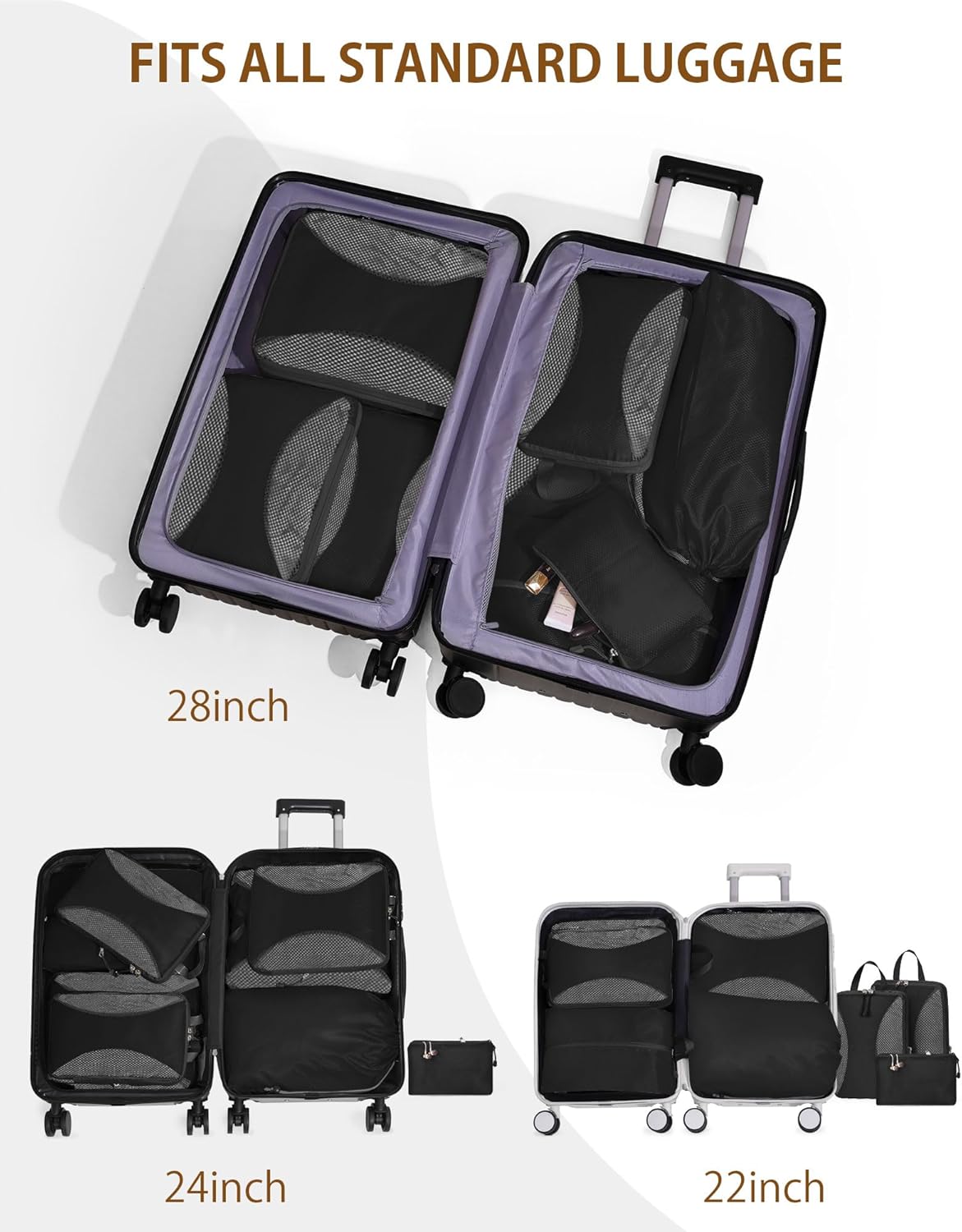 Compression Packing Cubes 10 Sets, Packing Organizers, Extensible Suitcase Organiser Bags, Travel Organizer Cubes for Travel Essentials Beige