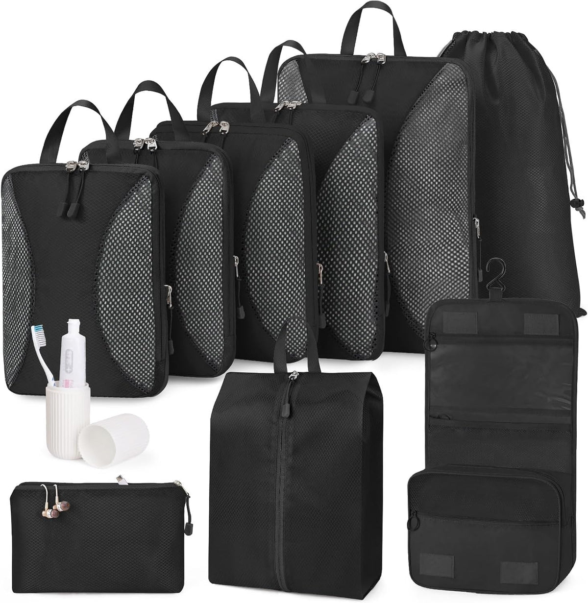 Compression Packing Cubes 10 Sets, Packing Organizers, Extensible Suitcase Organiser Bags, Travel Organizer Cubes for Travel Essentials Beige