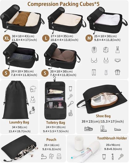 Compression Packing Cubes 10 Sets, Packing Organizers, Extensible Suitcase Organiser Bags, Travel Organizer Cubes for Travel Essentials Beige