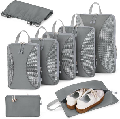 Compression Packing Cubes 10 Sets, Packing Organizers, Extensible Suitcase Organiser Bags, Travel Organizer Cubes for Travel Essentials Beige