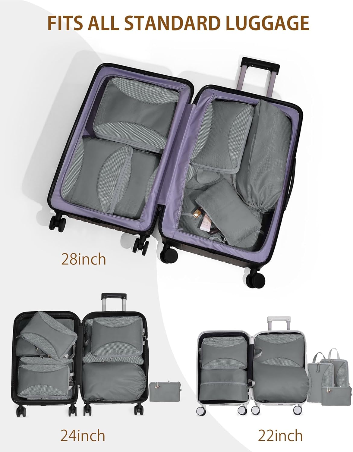 Compression Packing Cubes 10 Sets, Packing Organizers, Extensible Suitcase Organiser Bags, Travel Organizer Cubes for Travel Essentials Beige