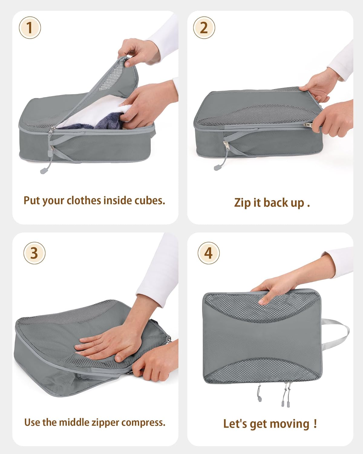 Compression Packing Cubes 10 Sets, Packing Organizers, Extensible Suitcase Organiser Bags, Travel Organizer Cubes for Travel Essentials Beige