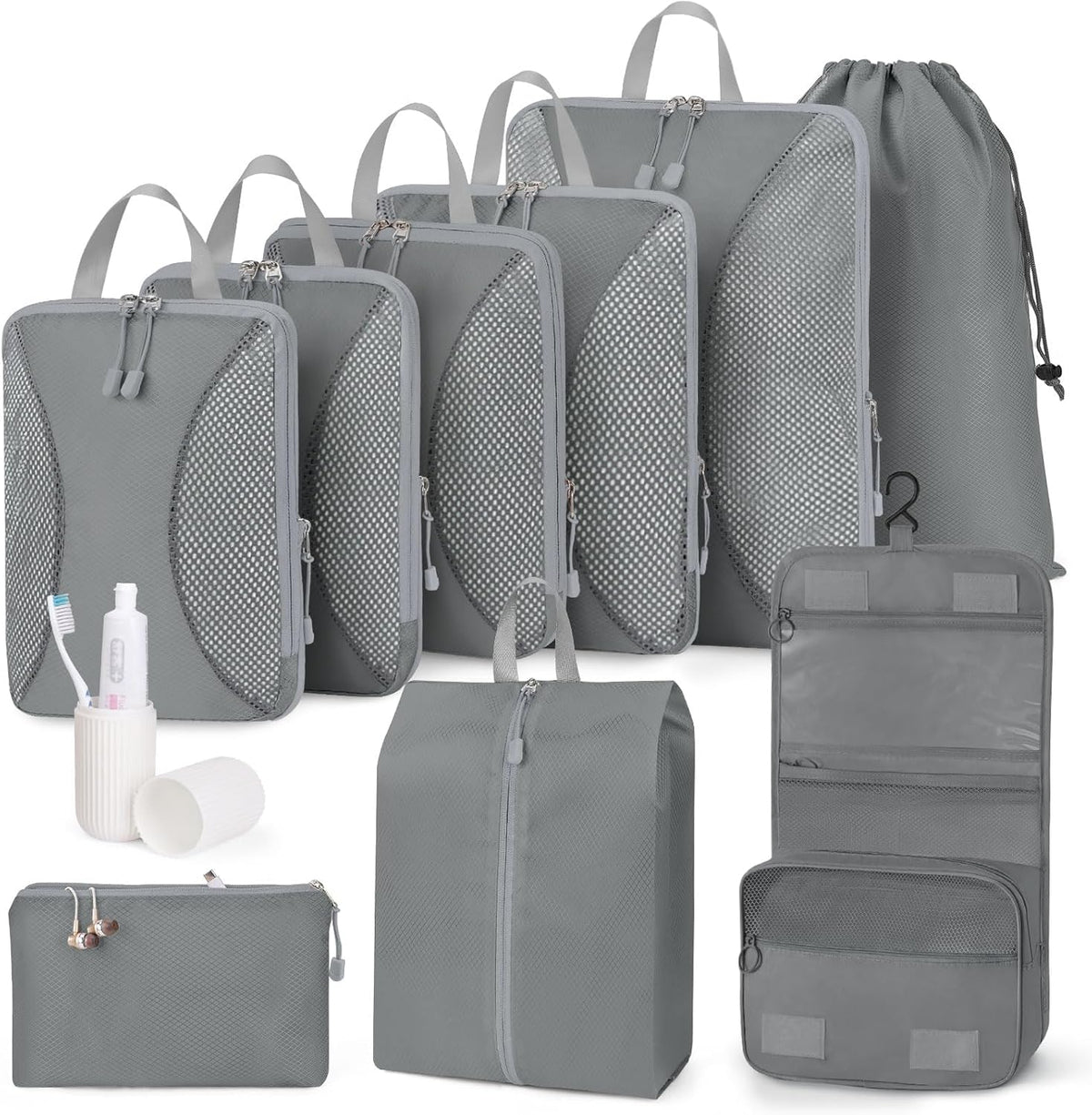 Compression Packing Cubes 10 Sets, Packing Organizers, Extensible Suitcase Organiser Bags, Travel Organizer Cubes for Travel Essentials Beige