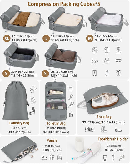 Compression Packing Cubes 10 Sets, Packing Organizers, Extensible Suitcase Organiser Bags, Travel Organizer Cubes for Travel Essentials Beige