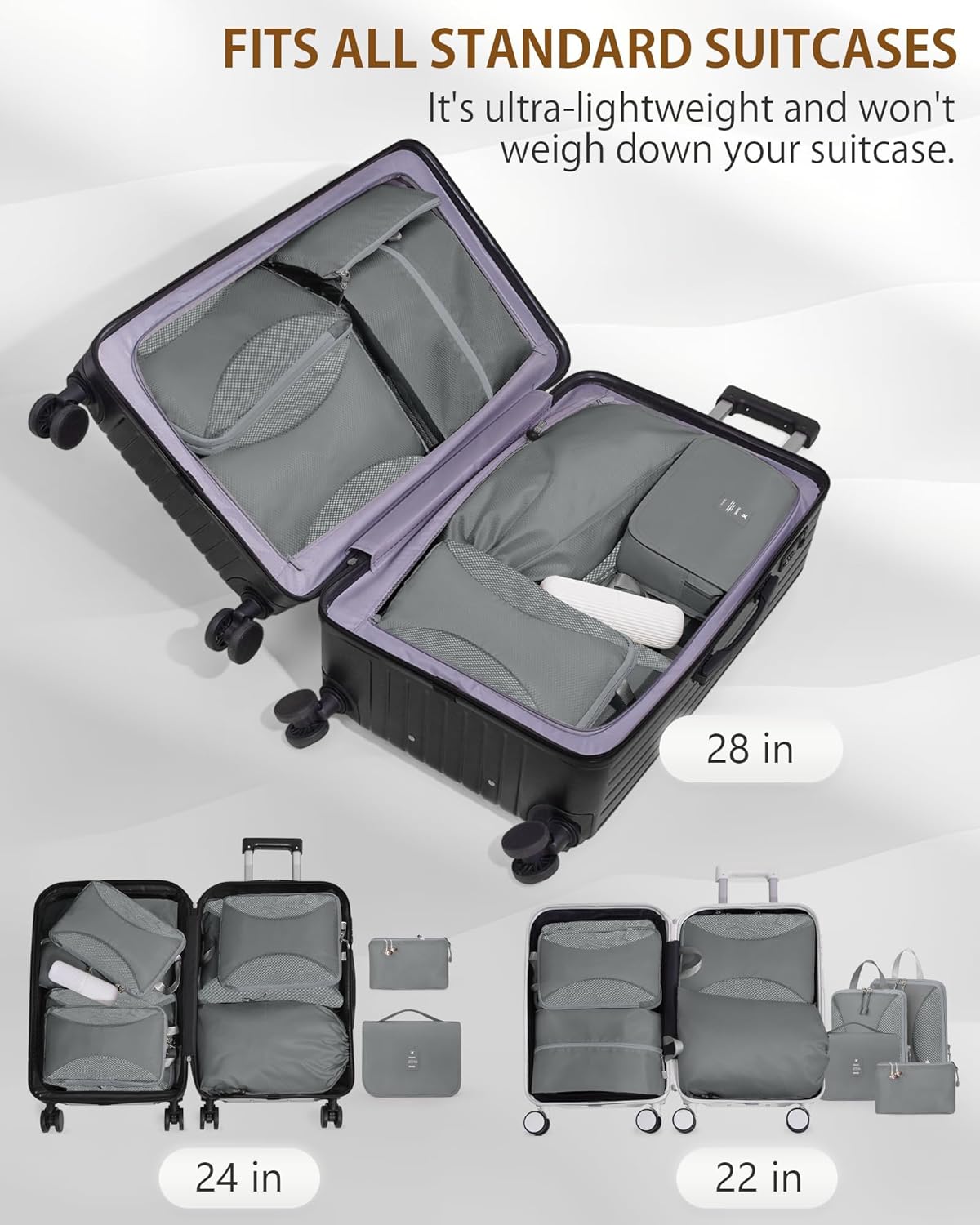 Compression Packing Cubes 10 Sets, Packing Organizers, Extensible Suitcase Organiser Bags, Travel Organizer Cubes for Travel Essentials Beige