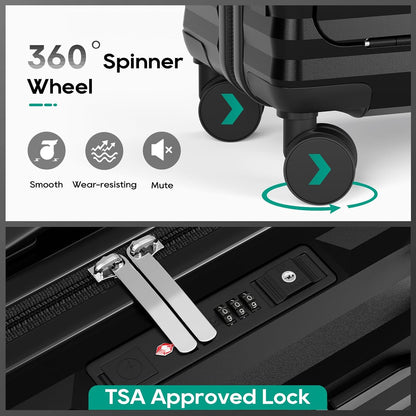 20 Inch Carry on Luggage with Front Pocket, PC Hardshell Carry-on Suitcase with USB Port and Cup Holder, 21.5x14.2x9 Airline Approved, Luggage with Spinner Wheels and TSA Lock(Dark Green)