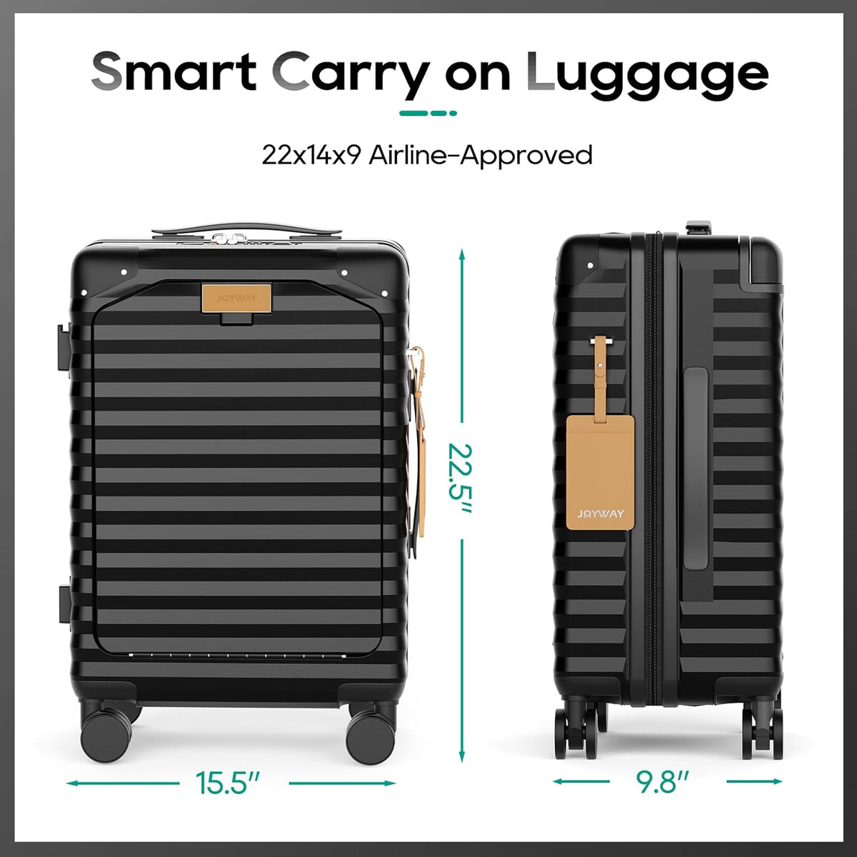 20 Inch Carry on Luggage with Front Pocket, PC Hardshell Carry-on Suitcase with USB Port and Cup Holder, 21.5x14.2x9 Airline Approved, Luggage with Spinner Wheels and TSA Lock(Dark Green)