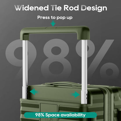20 Inch Carry on Luggage with Front Pocket, PC Hardshell Carry-on Suitcase with USB Port and Cup Holder, 21.5x14.2x9 Airline Approved, Luggage with Spinner Wheels and TSA Lock(Dark Green)