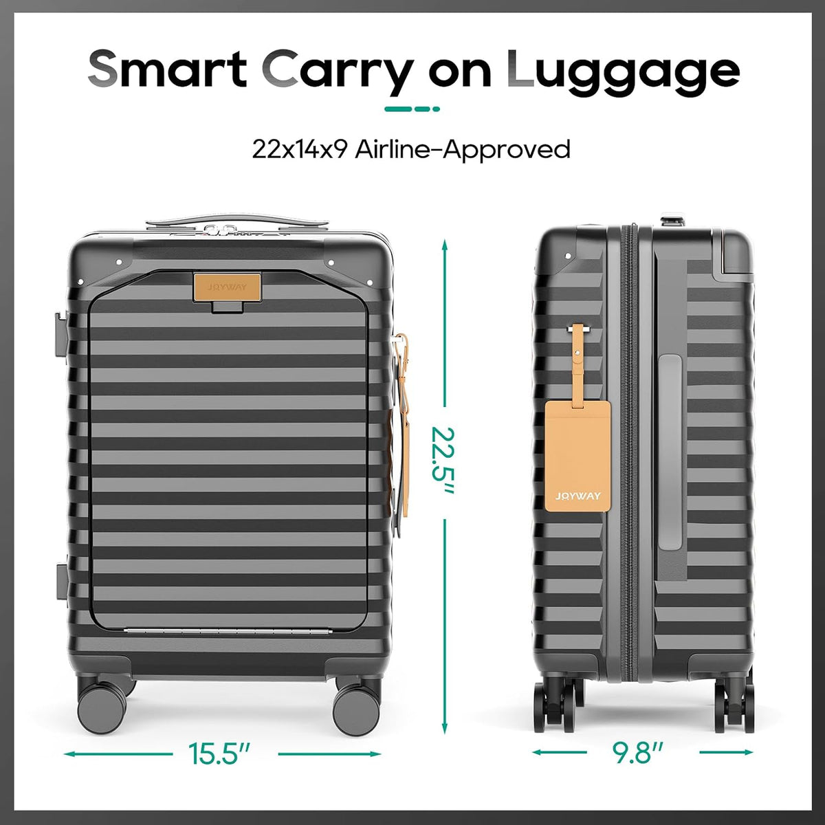 20 Inch Carry on Luggage with Front Pocket, PC Hardshell Carry-on Suitcase with USB Port and Cup Holder, 21.5x14.2x9 Airline Approved, Luggage with Spinner Wheels and TSA Lock(Dark Green)