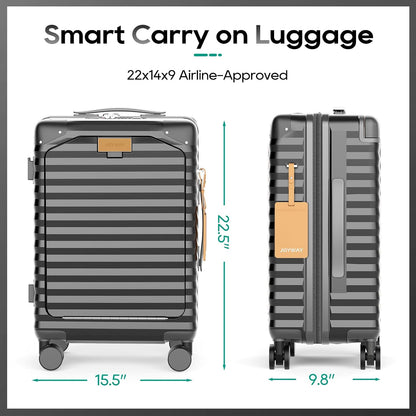 20 Inch Carry on Luggage with Front Pocket, PC Hardshell Carry-on Suitcase with USB Port and Cup Holder, 21.5x14.2x9 Airline Approved, Luggage with Spinner Wheels and TSA Lock(Dark Green)