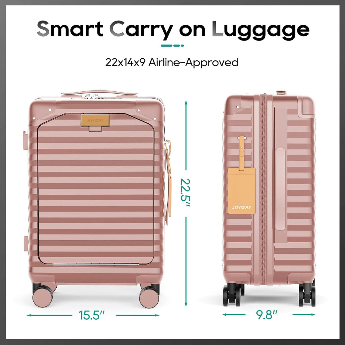 20 Inch Carry on Luggage with Front Pocket, PC Hardshell Carry-on Suitcase with USB Port and Cup Holder, 21.5x14.2x9 Airline Approved, Luggage with Spinner Wheels and TSA Lock(Dark Green)