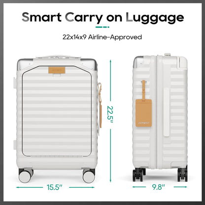 20 Inch Carry on Luggage with Front Pocket, PC Hardshell Carry-on Suitcase with USB Port and Cup Holder, 21.5x14.2x9 Airline Approved, Luggage with Spinner Wheels and TSA Lock(Dark Green)
