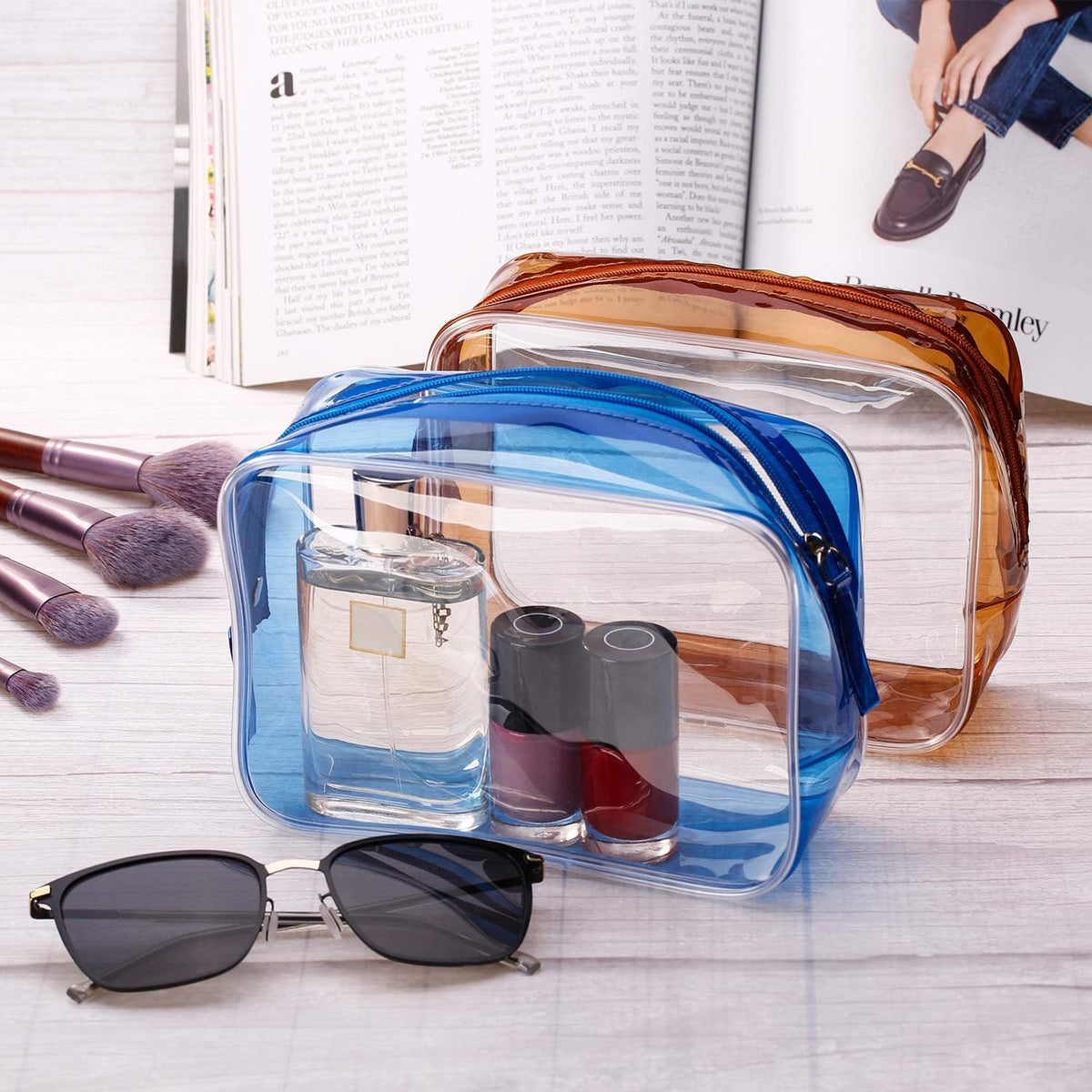 5 Pack Clear PVC Zippered Toiletry Carry Pouch Portable Cosmetic Makeup Bag for Vacation, Bathroom and Organizing