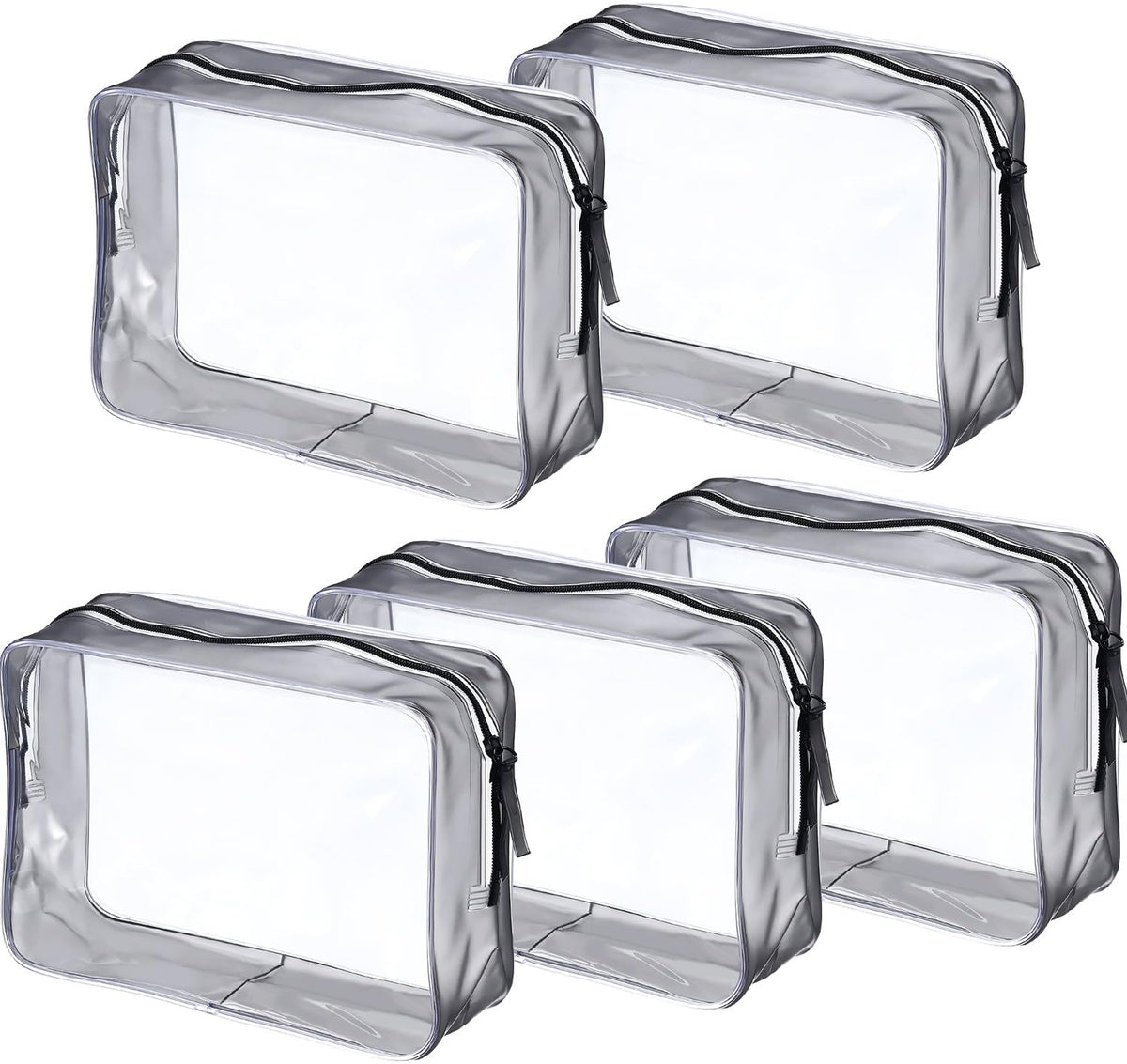 5 Pack Clear PVC Zippered Toiletry Carry Pouch Portable Cosmetic Makeup Bag for Vacation, Bathroom and Organizing